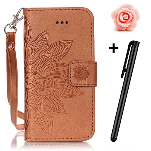 TOYYM Tasche Hülle für Samsung Galaxy S6 Edge,Flip Schutzhülle Zubehör PU Leder Handytasche 3D Braun Blume Muster Design im Bookstyle mit Ständerfunktion[Stand Feature] Kartenfächer für Samsung Galaxy S6 Edge Leder Cover