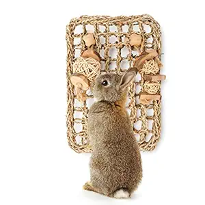 andwe Seagrass Protector Mat with Toys for Protecting Pets Paws on Cage Bar in Rabbit Cage Playpen Hutch