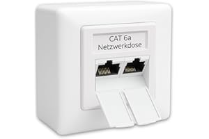 Germany B.e.s.t 1x CAT 6a Universal LAN Dose Netzwerkdose Aufputz & Unterputz EIA/TIA 568A&B | 2x RJ45 Port | CAT6a, CAT7, CAT8 kompatibel - Weiß