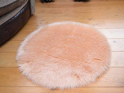 Soft Natural Faux Fur Circular Sheepskin Style Rug Available In 2 Sizes (68cm Diameter)