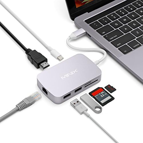 MINIX NEO USB-C Multiport Adapter Mac Converter HDMI Output with Power Delivery for Charging USB 3.0 - Grey (Compatible with Apple Macbook)