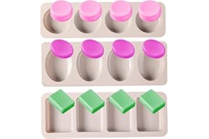 ROPNIIK 3Piezas Moldes de Jabón 4 Cavidades Moldes Silicona Jabones Artesanales para Hacer Barra de Jabón, Cubitos de Hielo, Galletas, Hecho a Mano(Redondo, Rectangular, Ovalado)