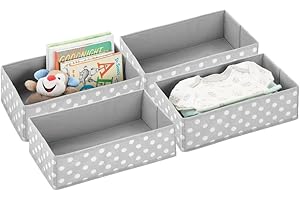 mDesign Set da 4 Organizer per Armadio a Pois – Contenitori per cameretta, Bagno, Camera ECC. – Portaoggetti Bimbo in Polipropilene – Grigio Chiaro/Bianco