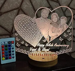 Apna Photo Wooden Plastic 3D Illusion Multicolour 16 Colour Changing Customized Any Photo Name Photo Frame LED Lamp (20x18 cm)