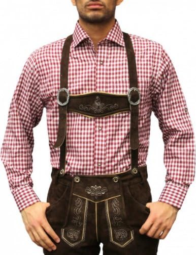 Trachtenhemd for costume lederhosen Oktoberfest leisure shirt red / checkered (S)