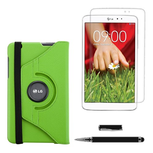 3in1 Set: kwmobile Hülle für LG G Pad 8.3 HD – 360° Standfunktion Case Tablet Schutzhülle Kunstleder – Smart Cover Tabletcase Grün + Folie, kristallklar + Stylus, Schwarz - 5