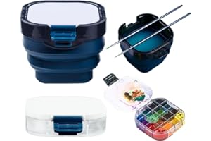 OKUYAN Paint Palette Box with Foldable Paint Brush Washer Portable 16 Wells Airtight Paint Saver Multifunctional Travel Paint Palette Box with Lid for Watercolor Oil Painting Acrylic Gouache (Blue)