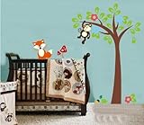 WallStickersDecal® Dschungel Wald Tier Affe & Fox auf bunten Baum Wandtattoo Wandaufkleber - 4