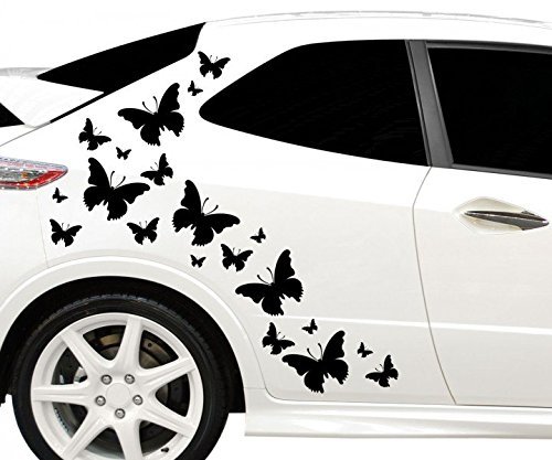 17x teiliges Set Auto Aufkleber Schmetterlinge butterfly Hibiskus Blumen Hawaii Seitenaufkleber Heckscheibe 2C180
