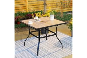 ‎MFSTUDIO MFSTUDIO Gartentisch Wetterfest, 94 x 94 x 72 cm, Balkontisch, Quadratischer Esstisch mit Metall-Stahlrahmen und 4 cm Schirmloch, für Garten, Hinterhof, Rasen, Hof, Außenterrasse