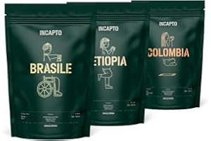 Incapto Pack Best Sellers di Caffè in Grani Naturale di Specialità | Origini - Colombia, Brasile ed Etiopia | Specialty Coffee +80 punti SCA | 3 pacchetti da 500g
