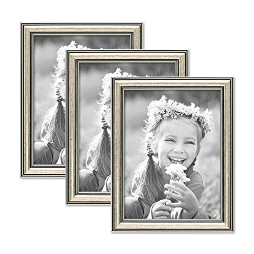 3er Set Bilderrahmen Silber Barock Antik 15x20 cm Fotorahmen mit Glasscheibe / Kunststoffrahmen