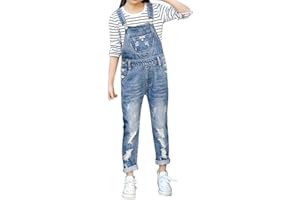 Minetom Ragazza Denim Salopette Pantaloni Tuta Lunga Jumpsuit Overall Salopette Bambini Tasche Jeans Tuta