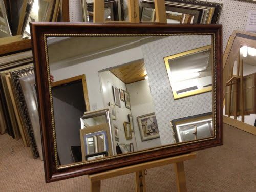 NEW LARGE MODERN MAHOGANY & GOLD WALL HANGING MIRRORS - VARIOUS Bevel Mirror Glass, 40” x 28” (109cm x 79cm)