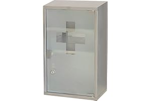HS-Lighting Medizinschrank Arzneischrank Edelstahl Erste Hilfe Schrank Medikamentenschrank abschließbar Hausapotheke mit Glas Tür und Schloss Tip-on Automatik, 45ⅹ30ⅹ12 cm (Silber-3 Fächer)