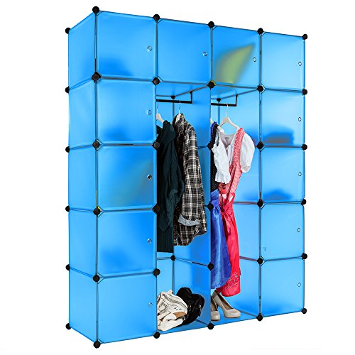 TecTake XXL Steckregal Kleiderschrank Schrank Regal Kunststoff mit Kleiderstange 147x47x183cm – diverse Farben – (Blau | Nr. 402088) - 2