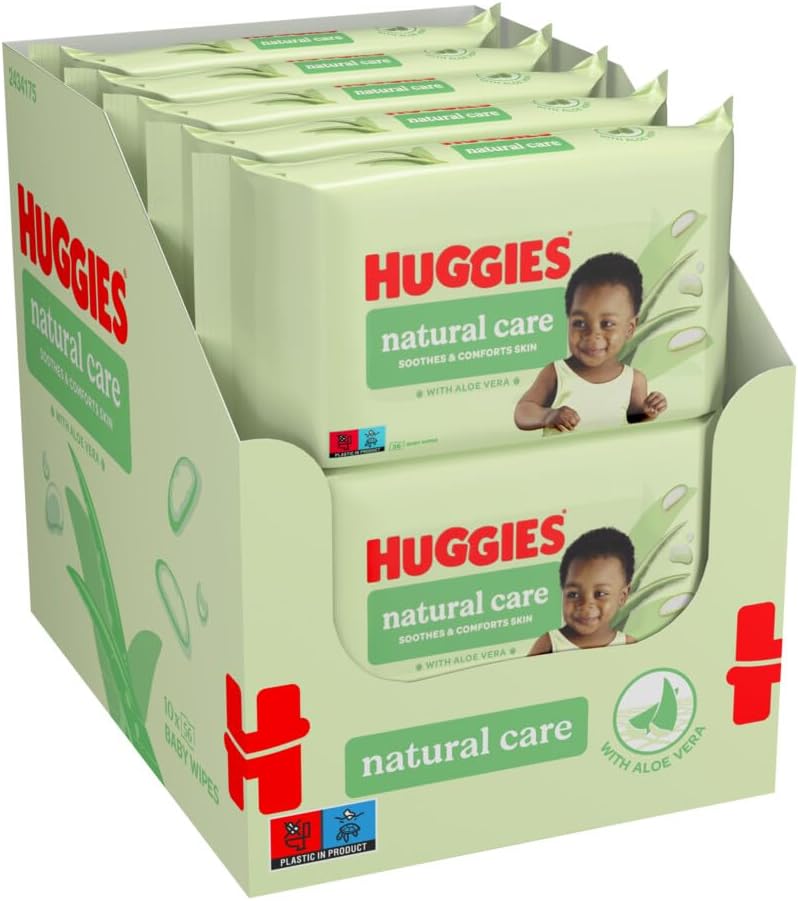 Huggies Natural Care - 560 lingettes bébé - 10x56 lingettes - à l'aloe vera - À base de fibres naturelles respectueuses de la peau et enrichies en Aloe Vera
