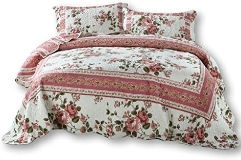 DaDa Bedding Bohemian Rose Patchwork Quilted Bedspread Set, Multicolored, California King