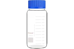 Stonylab flacon doseur de stockage, verre de qualité supérieure, fond rond, bouchon à vis GL80, flacon de stockage média à col large transparent avec graduation claire, 1000 ml