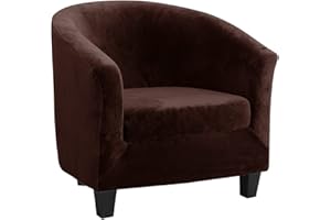 TOPCHANCES Velours Housse de Fauteuil Club Ensemble de Deux Pièces Housse de Fauteuil Extensible Housse Fauteuil Salon Fauteuil Cabriolet Tub Chair avec Housse de Coussin (Marron foncé)