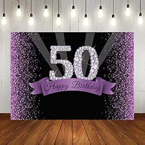 Happy 50th Birthday Party Backdrop Glitter Purple and Black Dots Background for Adult Woman Birthday Party Banner Decorations Shining Diamond Number 50th Birthday Backdrops for Photo Studio Props 7x5f