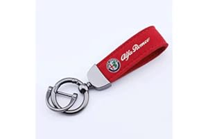 HEYCE Porte-clés de Voiture pour Alfa Romeo Stelvio 4C Mito Giulietta, Anneaux de Porte-clés en Cuir suédé avec Boucle en métal rotatifs,Red