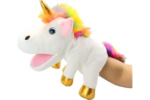FYBR Hand Puppets Unicorn Puppets for Kids, Interactive Toys for Boys Girls, Plush Pink White Stuffed Animal Story Toys Gifts for 3-6 Year Old (White)