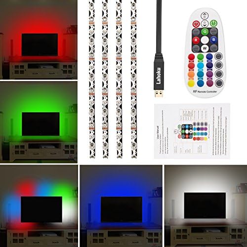 ALight House TV Backlight LED Light Strip Kit 4x1.64feet Strips Multi Color RGB Home Theater Bias Mood Lighting with 44key Remote Control for TV Desk Wall Back Light (black)