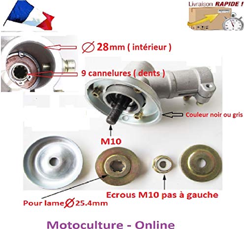 spécification Motoculture-Online Renvoi d'angle Complet pour Tube 28 mm et axe Rond de 9 cannelures pour débroussailleuse ou Machine Multi-Fonctions 5 en 1 (tête Support Lame ou rotofil)