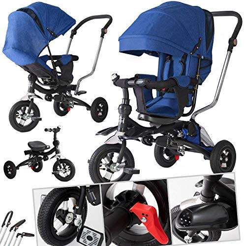 Preisvergleich Produktbild KESSER 5in1 Dreirad Kinderdreirad Kinder Fahrrad Rad Kinderwagen mit lenkbarer Schubstange klappbares, flüsterleise Gummireifen und Sonnendach, 5-fach Umbau mitwachsend Farbe: Blau