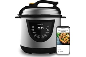 NEWCOOK NEWLUX - Olla a Presión Programable 6L V110. Eléctrica de INOX, 10 Menús, 1000W, 24 h, Preserva el Calor, Efecto Presurización, Sistema Duopresión, Cubeta 100% Antiadherente, Acero inoxidable