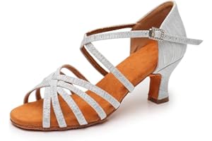 Rosefinch Zapatos de Baile Latino para Mujer, Zapatos de actuación de práctica de Baile de Salsa para Fiesta de salón,5/7cm tacón