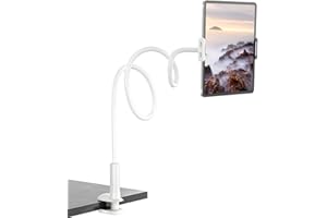 FATE TO FATE Gooseneck Tablet Holder Cell Phone Holder, Universal 360° Flexible Tablet Stand, Lazy Arm Stand Clamp Mount Bracket Bed for iPad Mini/Air, Samsung Galaxy Tab and 4.0-10.5" Devices(White)