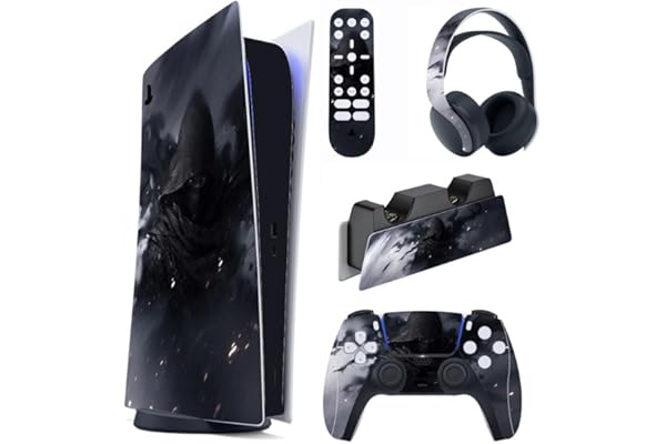 playvital Autocollant Protection pour ps5 Manette,Sticker Skin Habillages pour ps5 Digital Console & Station de Charge & Casque & Télécommande Média-Assassin Ombre