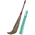 SIGNAMIO® Plastic Kharata Jadu+Stainless Steel Soft Grass Broom Combo/Broom Stick for Cleaning Floor,Kitchen,Garden/Plastic Broom for Bathroom,Balcony-Indoor-Outdoor-(Grass Broom+Plastic Broom) 2pcs