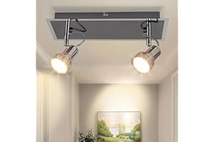 DINGLILIGHTING 2 Way LED Ceiling Lights Rotatable, Square Plate Ceiling Spotlights, 3W GU10 Bulbs Warm White 3000K Chrome Finish Kitchen Ceiling Lamps for Bedroom, Living Room, LED Bulbs Included