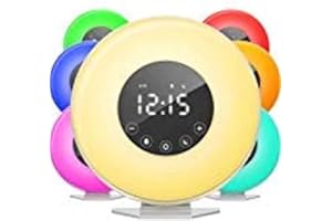 NOVARENA Wake Up Light Sunrise Sunlight Alarm Clock with 6 Natural Sounds & FM Radio & Snooze Function and 7 Colors Bedside Lamp