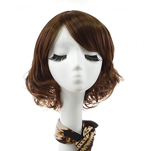 Rabbitgoo® Dark Brown Short Bobs Cosplay Wigs for Women with Lace Front fringe Curly Wigs Wave with Wig Cap High Quality Heat Resistant 19cm/28cm