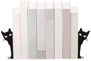 HAIJED 2 Pcs Peeping Cat Metal Bookend, Cute Cat Book Ends for Shelves, Bookend Bookshelf Decoration with Non-slip Rubber Pad for Bookshelf Office Desk Home Present