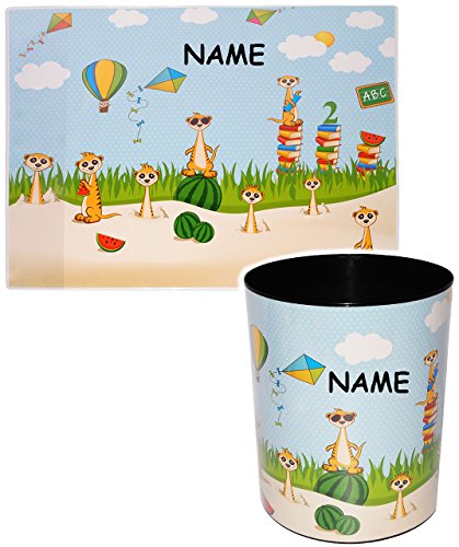 Set _ Papierkorb & Schreibtischunterlage – “ Ihr Wunschmotiv “ – Tischunterlage / Knetunterlage / Bastelunterlage – Schreibtischset – aus Kunststoff – Mülleimer / Eimer – Aufbewahrungsbox für Kinder / Behälter – Erwachsene – Mädchen & Jungen – Abfalleimer – Tiere – Mangusten – Fußball / Weltraum / Blumen / Tier / Tiermotiv / Abfallbehälter Kinderzimmer – lustig Comic / Unterlage – Kinderschreibtisch - 3