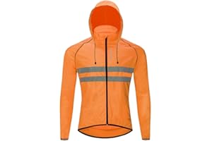 WOSAWE Veste de Cyclisme avec Capuche Cachée, Hauts de Vélo de Montagne Haute Visibilité Coupe-vent pour Randonnée, Course, Camping, Équitation