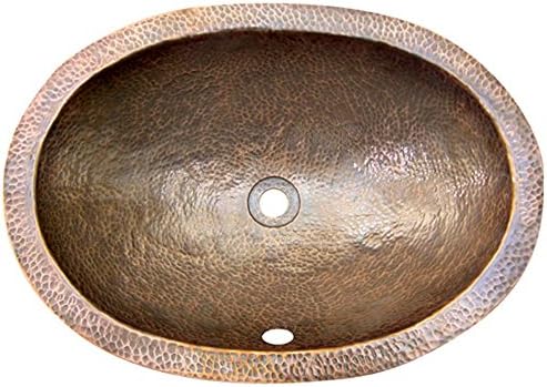 Houzer Hw-Eli1Ef Hammerworks 6-Inch Oval Deep Lavatory Sink With Overflow, Antique Copper