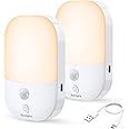 Suright LED Night Light, 2 Pack Type-C Rechargeable Motion Sensor Light, 3 Modes (AUTO/Off/ON) and 5 Levels Dimmable Brightness, 2800K Warm White Cupboard Lights for Wardrobe, Stair, Hallway, Bedroom