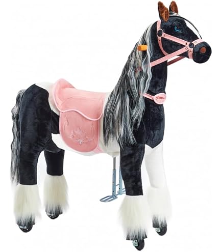 Sweety Toys Reittier Pferd BLACKY Groß – Auf Rollen, Für Kinder 4-9 Jahre, Bis 50 Kg, 104 Cm Hoch