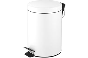 NOVEL SOLUTIONS Innoteck Essentials Round Colour Coated Pedal Bin 3L Dustbin Size 26x17cm for Kitchen and bathroom, Matt White, Powder Coated Steel, 3 Litre