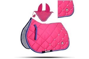 GALLOP SHOP Numnah Horse Saddle Pad With Matching Ear Bonnet (Full, Hot Pink)
