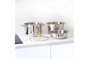 FRANQUIHOGAR - Cazuela Vaporera 24 cm Ø Acero Inoxidable con Tapa de Cristal y Cesta Escurridora - Apta para Vitrocerámica y Gas, No Inducción - Cocina Saludable, Metal, Olla