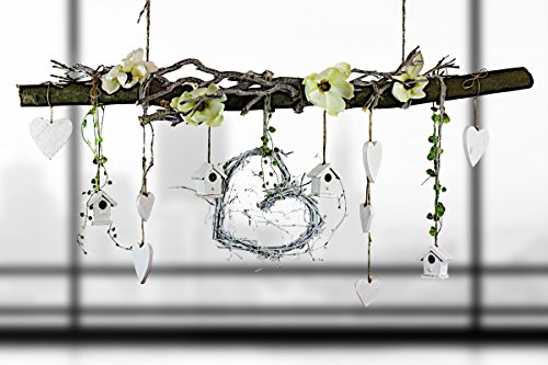 DEKO AST AUS BUCHENHOLZ von CreaTina mit REBHERZ frühlingshaft dekoriert Circa 118 cm lang ist dieser Ast perfekt als Fensterdekoration oder Raumdekoration