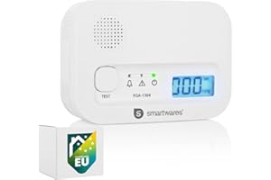 Smartwares Detector de monóxido de Carbono - Sensor de 10 años - con Pantalla y botón de Prueba - FGA-13041