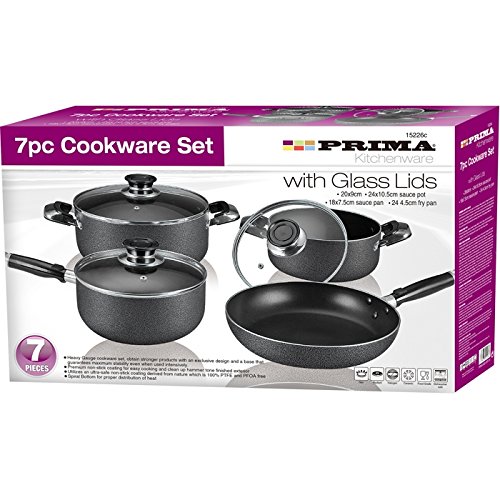 7Pc Aluminium Non Stick Cookware Set - Includes A Saucepan, Saucepots & Frying pan | with Ventilated Glass Lids, Stone Vein, Kitchenware | Strong Quality, Long Lasting & Durable